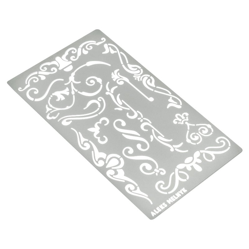 Aleks Melnyk No.4 Metal Journal Stencil, Wood Burning, Flowers and Vines, Ornament, Vintage, Stencil Patterns, Pyrography, Engraving, Template for Painting on Wood, Furniture Crafts, Bullet Journaling - Image 2